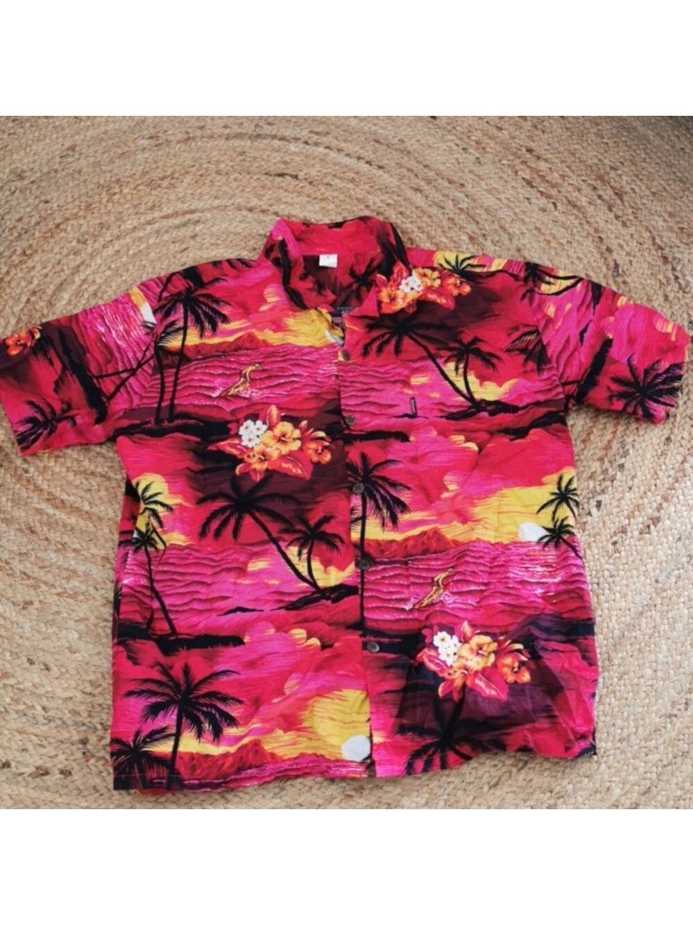 Mens Palmwave Vintage Hawaiian Aloha Tropical Loud Shirt. Unisex. Large